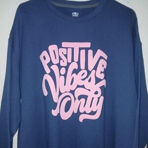 Womens Positive vibes pullover sweater large 42-44 dark blue with pink 3d puff